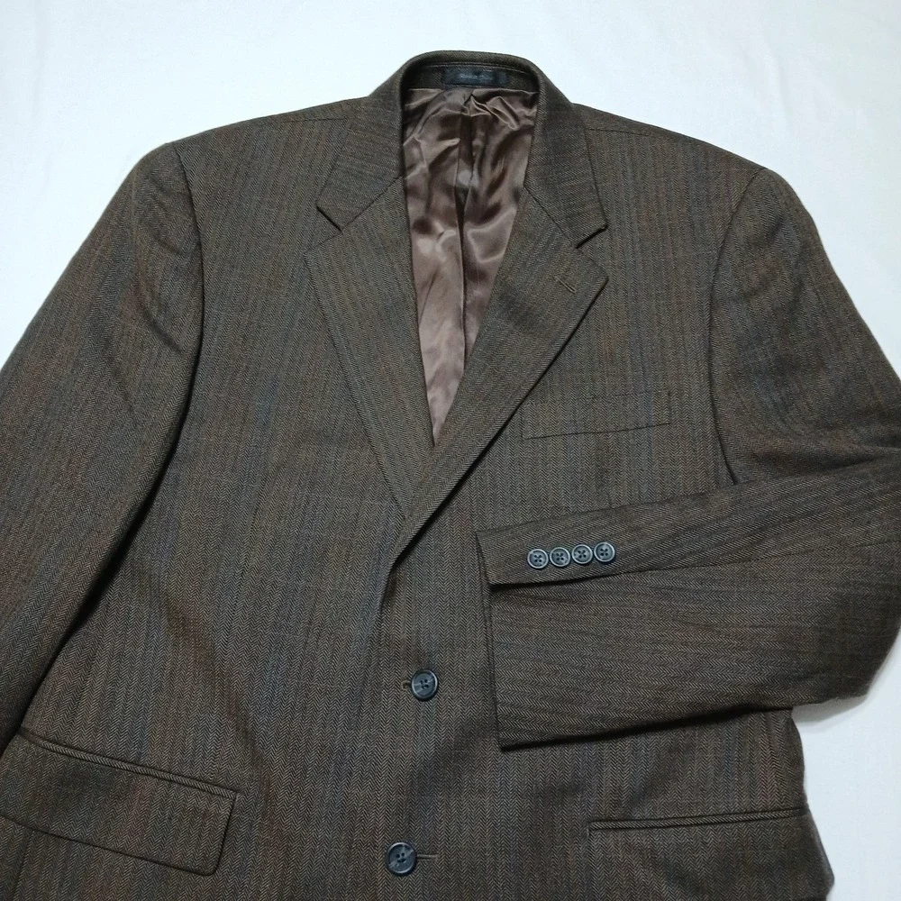 Lauren Ralph Lauren Mens Chocolate Wool Herringbone Blazer Size 42R